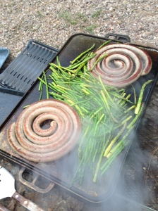 It was also time for the sausage to be thrown on the grill, along with the Aspargus with garlic truffle oil.